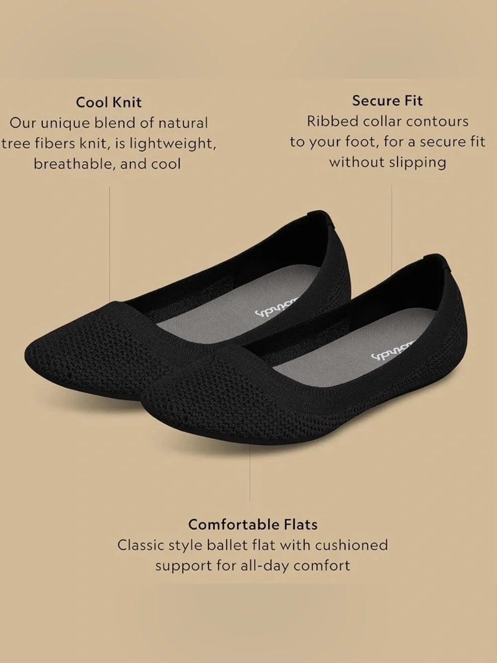 Allbirds Women's Tree Breezers Black Knit Ballet Flats, US Size 10, GUC